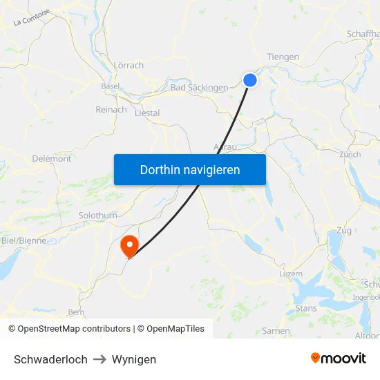 Schwaderloch to Wynigen map