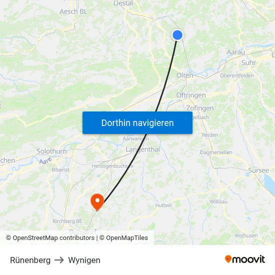 Rünenberg to Wynigen map