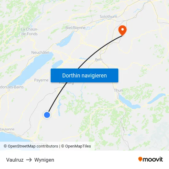 Vaulruz to Wynigen map
