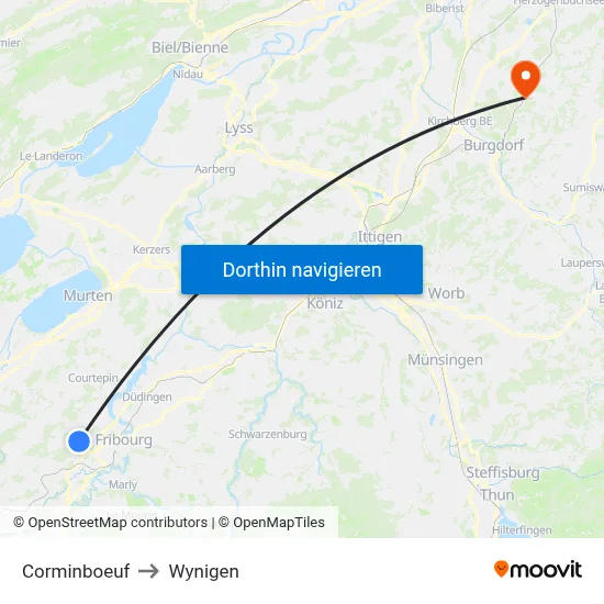 Corminboeuf to Wynigen map