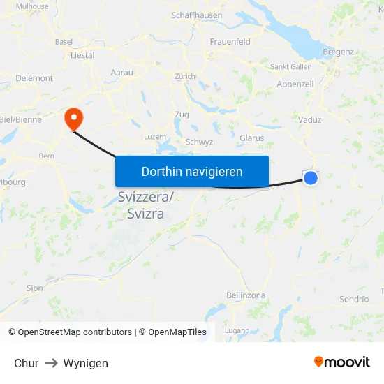 Chur to Wynigen map