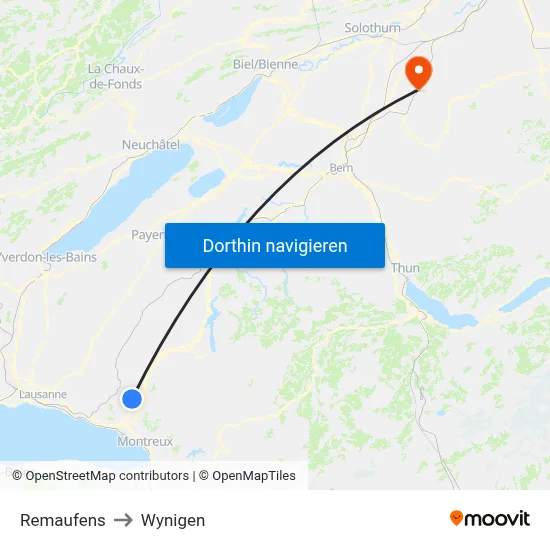 Remaufens to Wynigen map