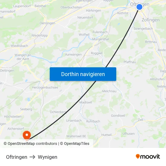 Oftringen to Wynigen map