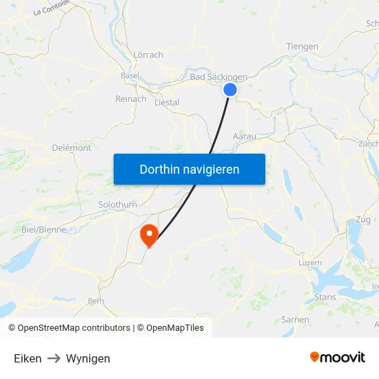 Eiken to Wynigen map