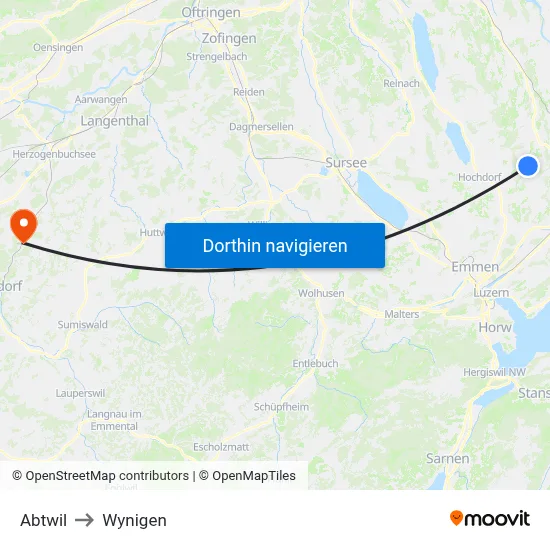 Abtwil to Wynigen map