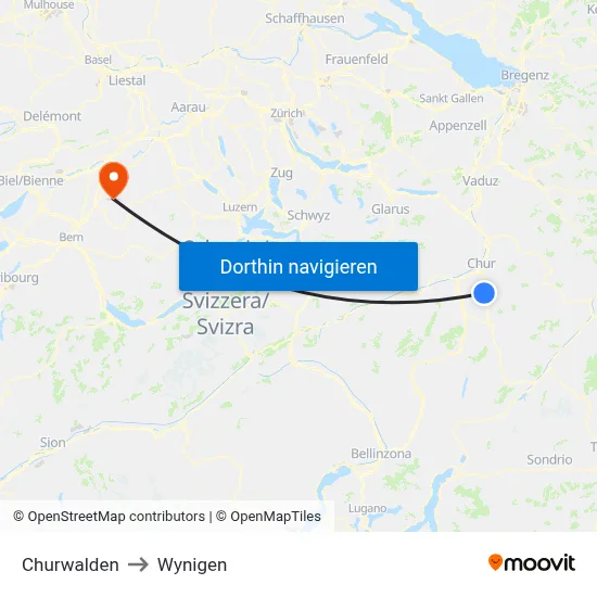 Churwalden to Wynigen map