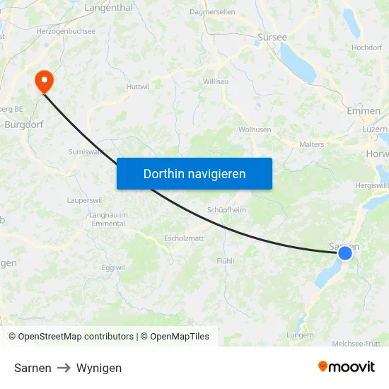 Sarnen to Wynigen map