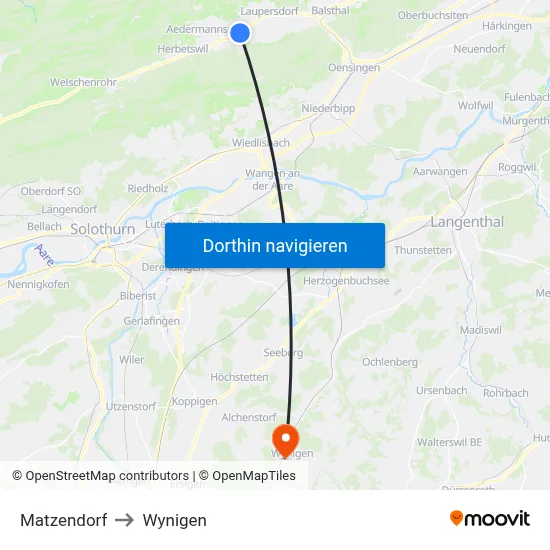 Matzendorf to Wynigen map