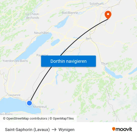 Saint-Saphorin (Lavaux) to Wynigen map