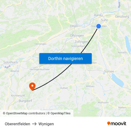 Oberentfelden to Wynigen map