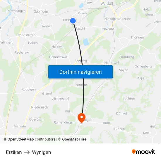 Etziken to Wynigen map