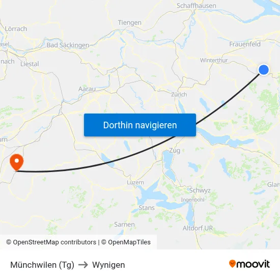 Münchwilen (Tg) to Wynigen map