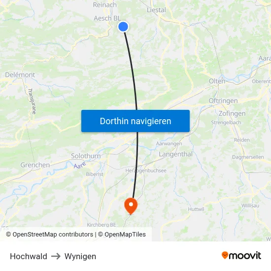 Hochwald to Wynigen map