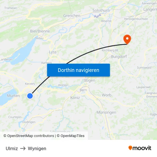 Ulmiz to Wynigen map