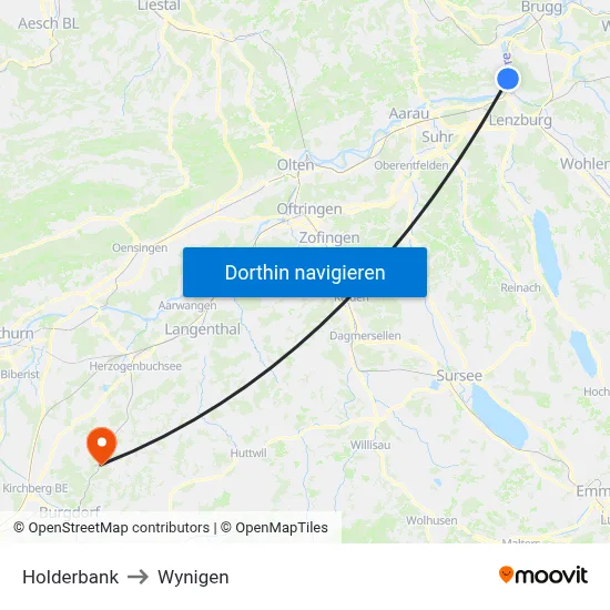 Holderbank to Wynigen map