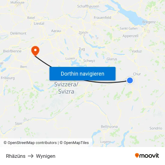 Rhäzüns to Wynigen map