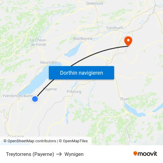Treytorrens (Payerne) to Wynigen map