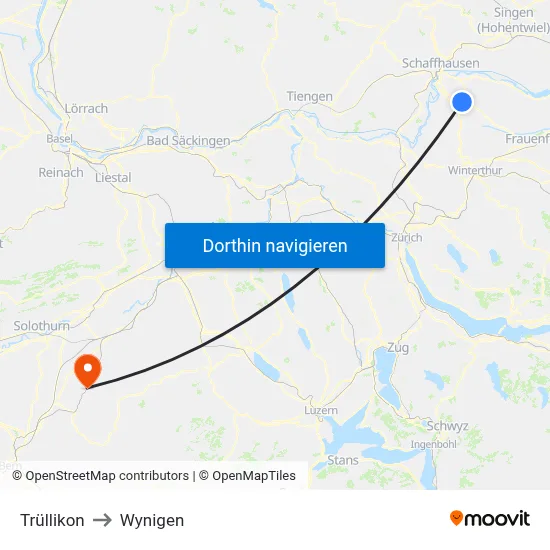 Trüllikon to Wynigen map