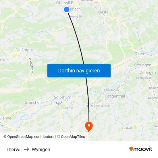 Therwil to Wynigen map