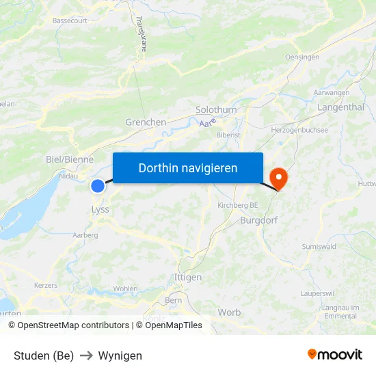 Studen (Be) to Wynigen map