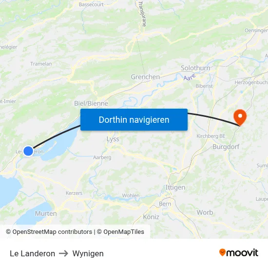Le Landeron to Wynigen map