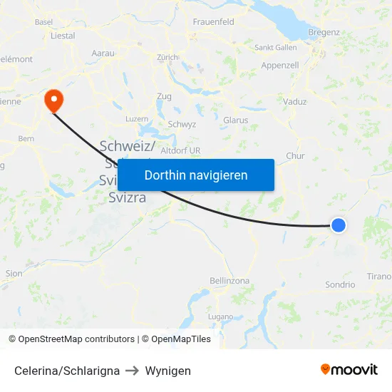 Celerina/Schlarigna to Wynigen map