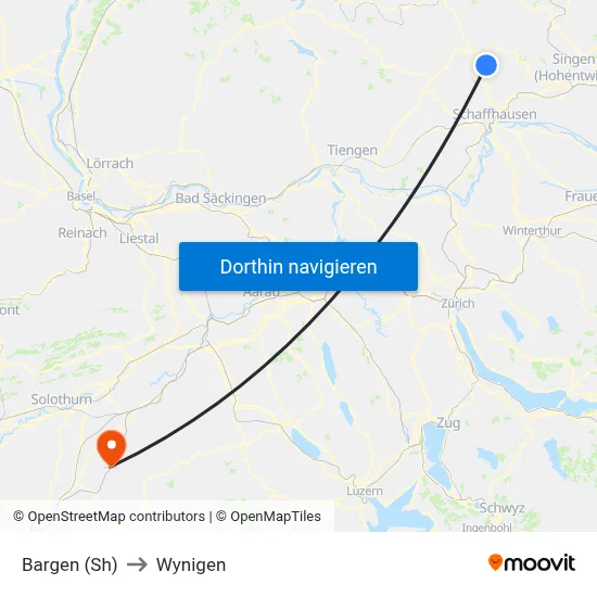 Bargen (Sh) to Wynigen map