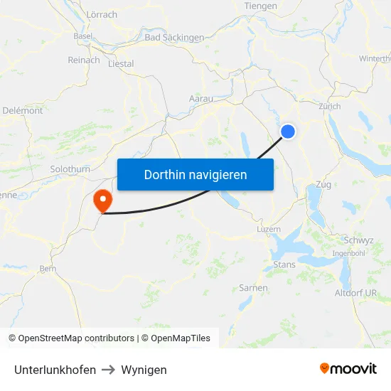 Unterlunkhofen to Wynigen map