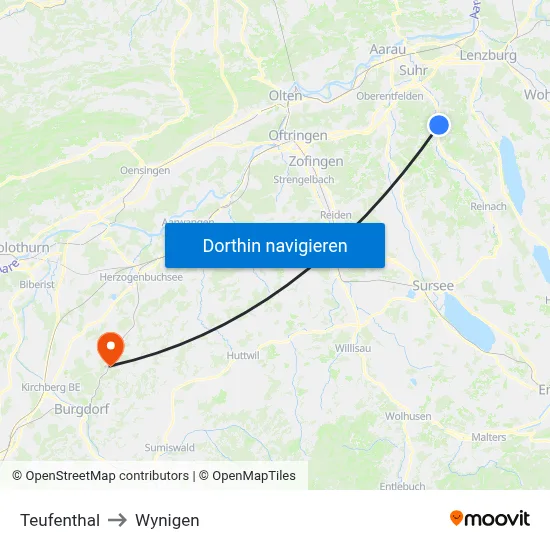 Teufenthal to Wynigen map