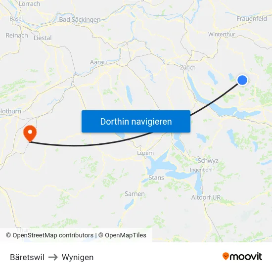 Bäretswil to Wynigen map