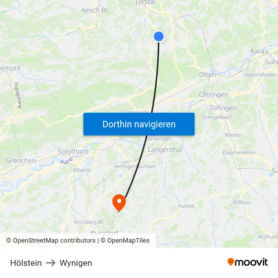 Hölstein to Wynigen map