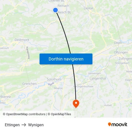 Ettingen to Wynigen map