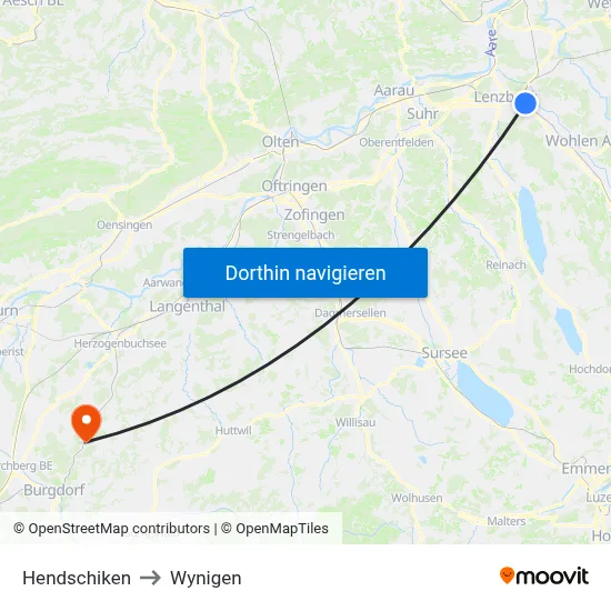 Hendschiken to Wynigen map
