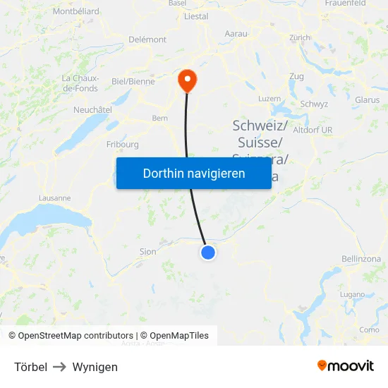 Törbel to Wynigen map