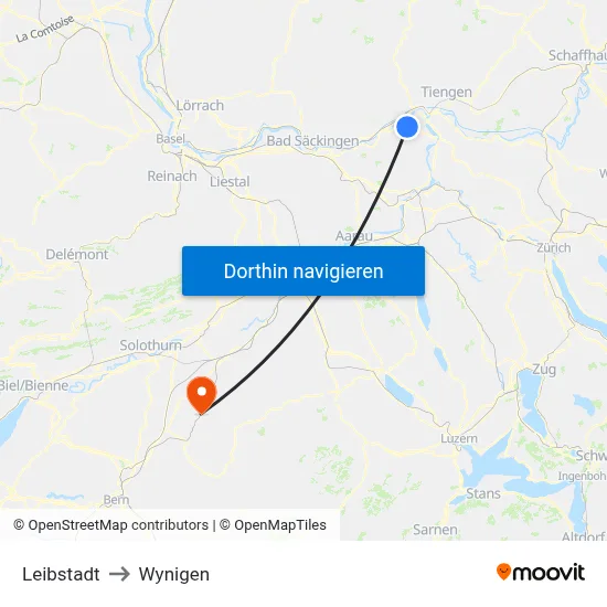Leibstadt to Wynigen map