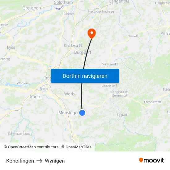 Konolfingen to Wynigen map