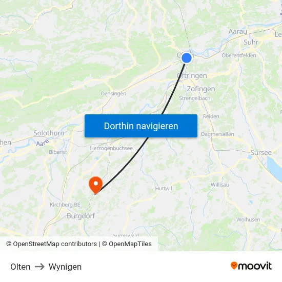 Olten to Wynigen map