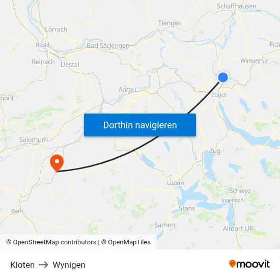 Kloten to Wynigen map