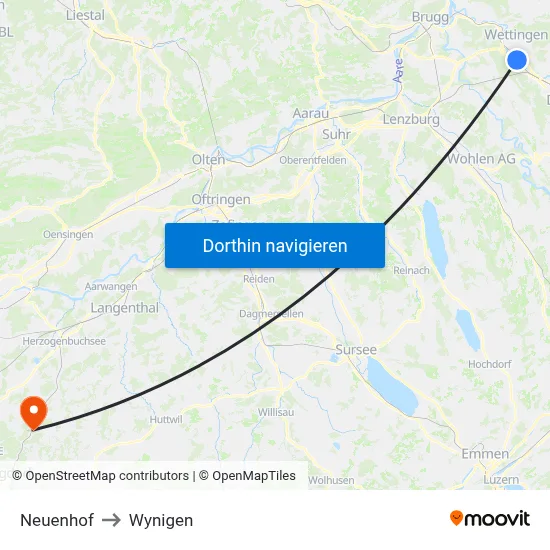 Neuenhof to Wynigen map