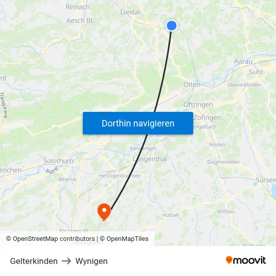 Gelterkinden to Wynigen map