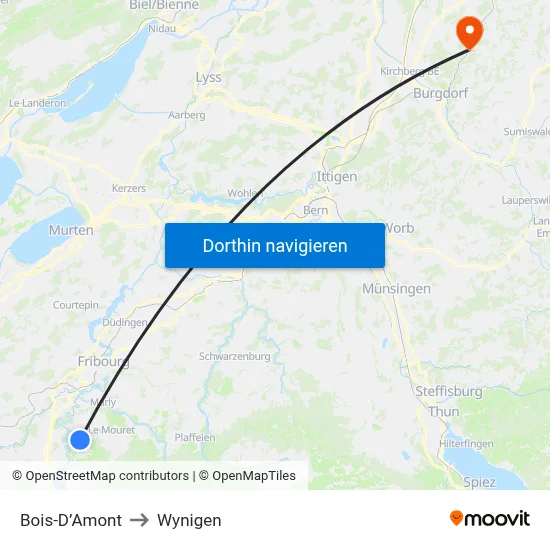Bois-D’Amont to Wynigen map