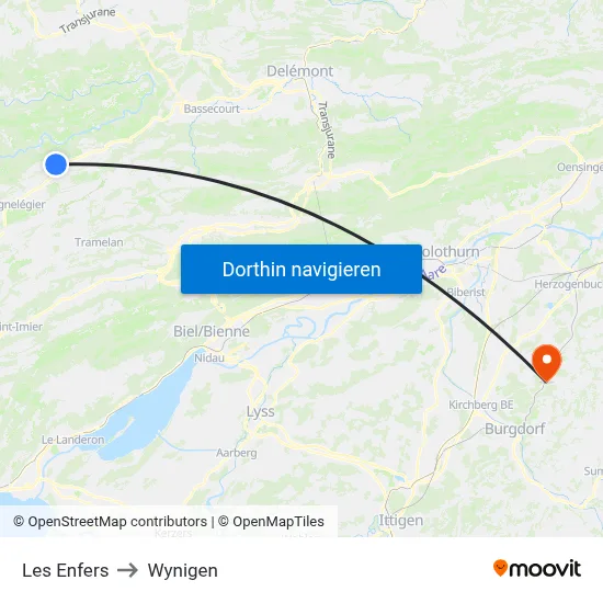 Les Enfers to Wynigen map