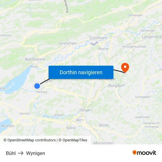 Bühl to Wynigen map