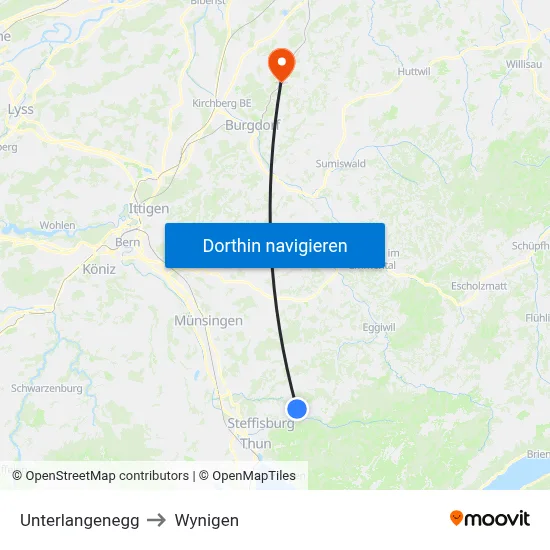 Unterlangenegg to Wynigen map