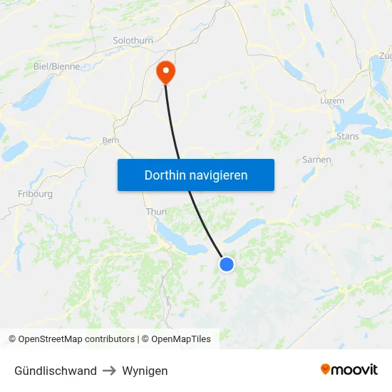 Gündlischwand to Wynigen map