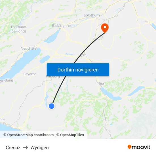 Crésuz to Wynigen map