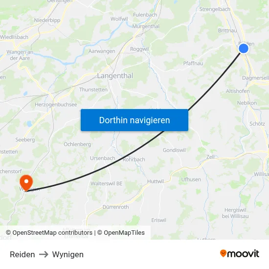 Reiden to Wynigen map