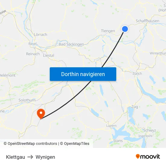 Klettgau to Wynigen map