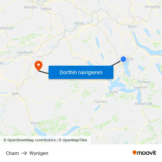 Cham to Wynigen map