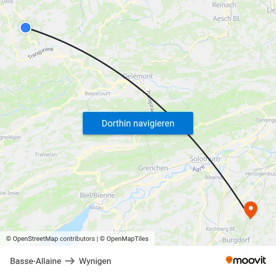 Basse-Allaine to Wynigen map